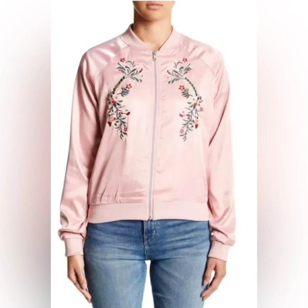 Romeo & Juliet Couture Embroidered Satin Bomber Dusty Pink jacket size S - Picture 2 of 8